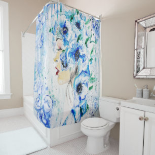 Rideau de douche d'Imaginaire Floral bleu femme