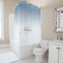 rideau de douche élégant bleu monogramme