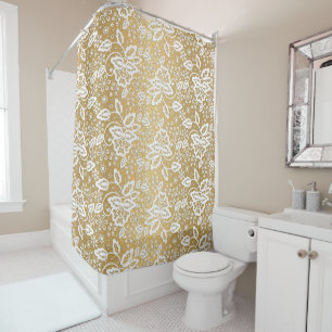 RIDEAU DE DOUCHE ÉLÉGANT EN LACE D'OR ET BLANC