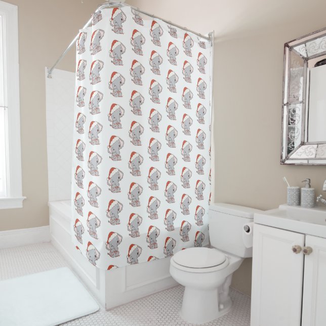 Rideau de douche Eléphant de Noël (En situation)