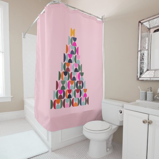 Rideau de douche en Arbre de Noël rose (En situation)