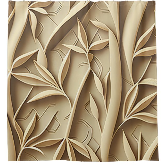 Rideau de douche en bambou beige - Design élégant (Devant)