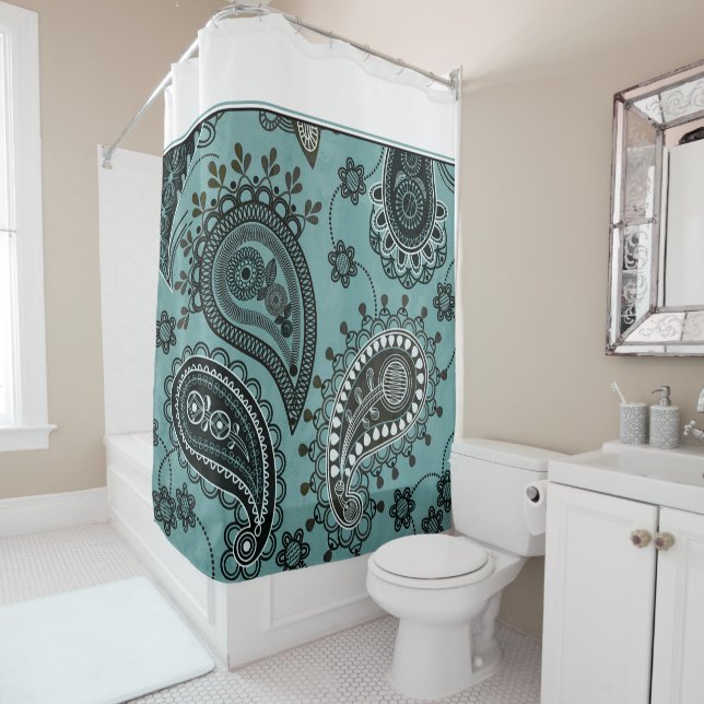 Rideau de douche en cachemire turquoise foncé (En situation)