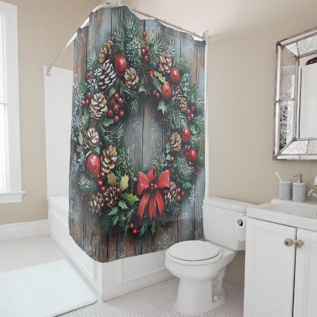Rideau de douche en couronne de Noël (En situation)