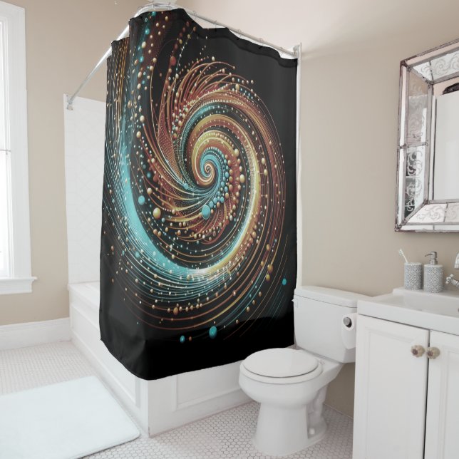 Rideau de douche en cuivre bleu turquoise Abstrait (En situation)