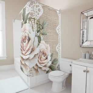 Rideau de douche en dentelle florale vintage
