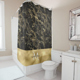 Rideau de douche en marbre noir et or