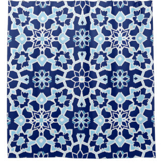 Rideau de douche en mosaïque géométrique bleue