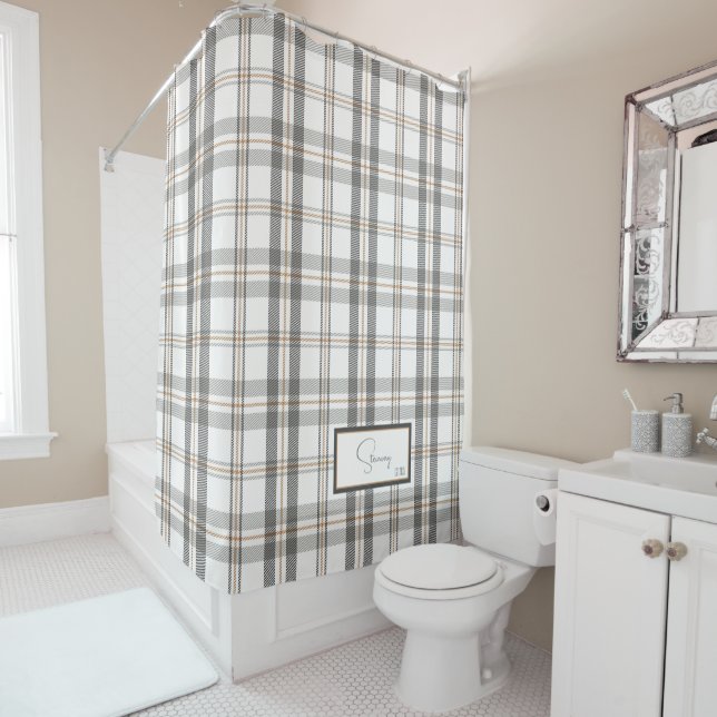 Rideau de douche en porcelaine blanche à carreaux  (En situation)