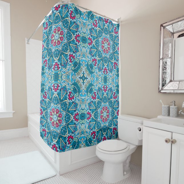 Rideau de douche Festive Boho Mandala (En situation)