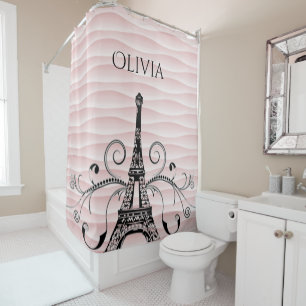 Rideau de douche fleuri de la tour Eiffel rose