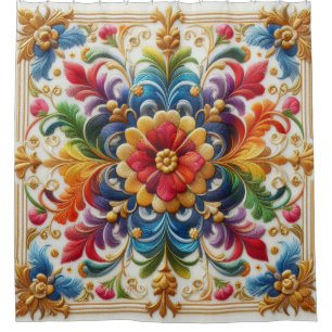 Rideau de douche Fleurs arc-en-ciel Broderie