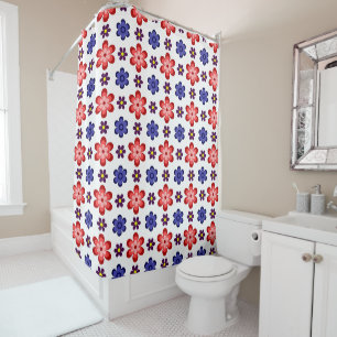 Rideau de douche Fleurs Bleu Violet Rouge Bohème