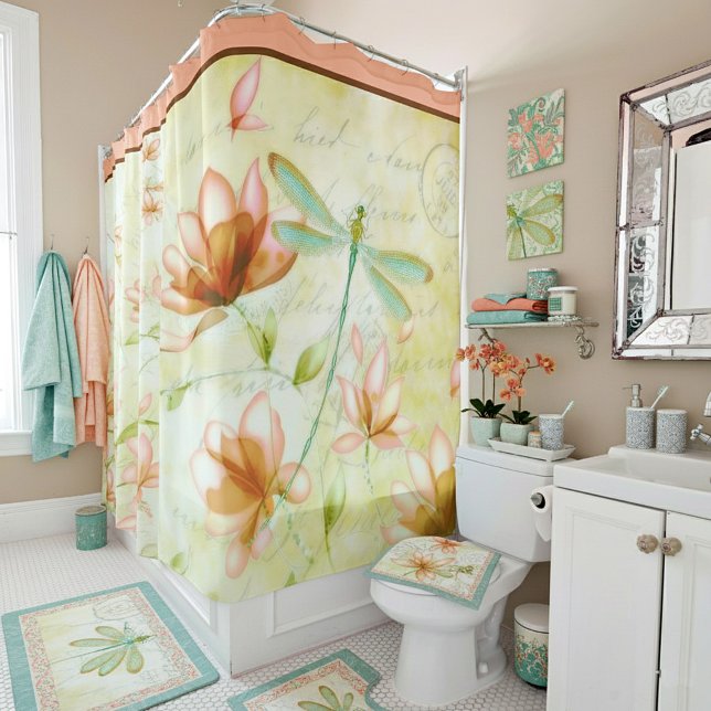 Rideau de douche fleurs et libellule (Créateur téléchargé)