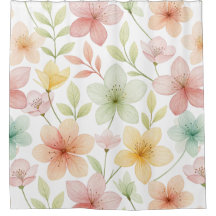 Rideau de douche floral aquarelle pastel – Douce S