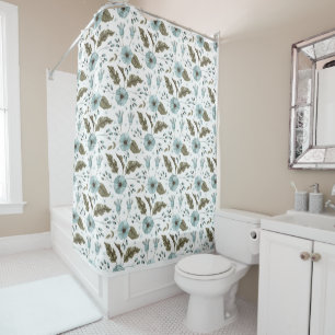Rideau de douche floral bleu et vert Boho