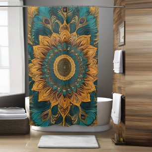 Rideau de douche Floral Boho bleu