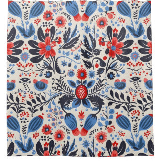 Rideau de douche floral d'art populaire clair