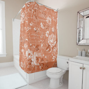 Rideau de douche floral en terre cuite bohème vint