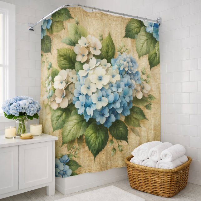 Rideau de douche floral Hydrangea Bleu Rustique (Créateur téléchargé)