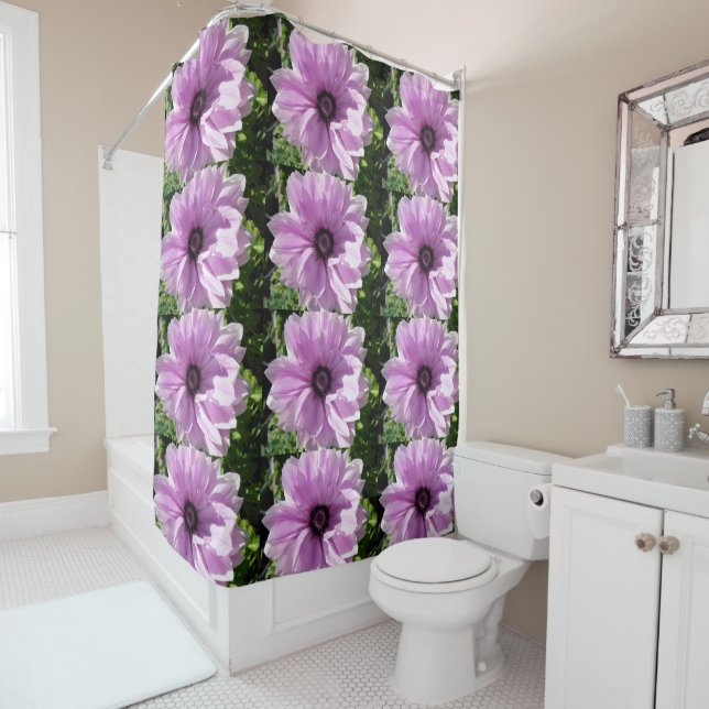 Rideau de douche floral printemps rose magnifique (En situation)