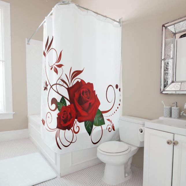 Rideau de douche Floral Rose rouge (En situation)