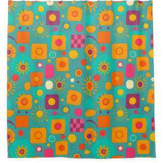 Rideau de douche géométrique rétro - Funky & Fun