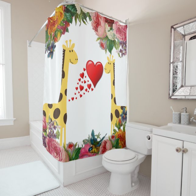Rideau de douche Giraffe florale (En situation)