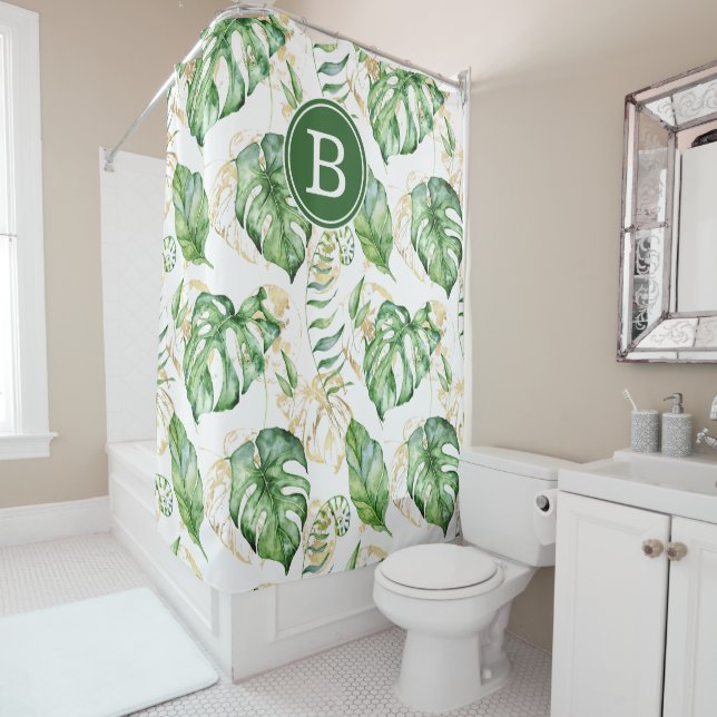 Rideau de douche initial des Feuilles tropicaux (En situation)