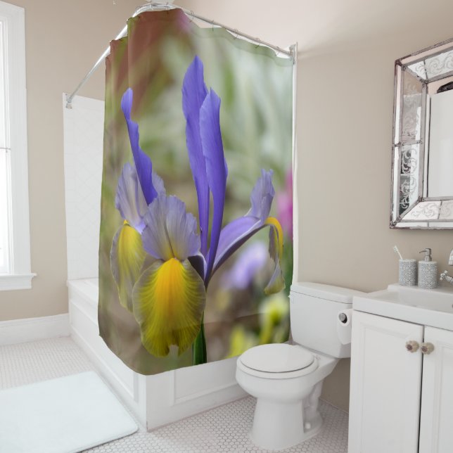 Rideau De Douche Iris Violet Et Or (En situation)