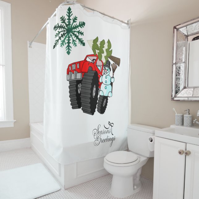 Rideau de douche Joyeuses Fêtes Snowman (En situation)