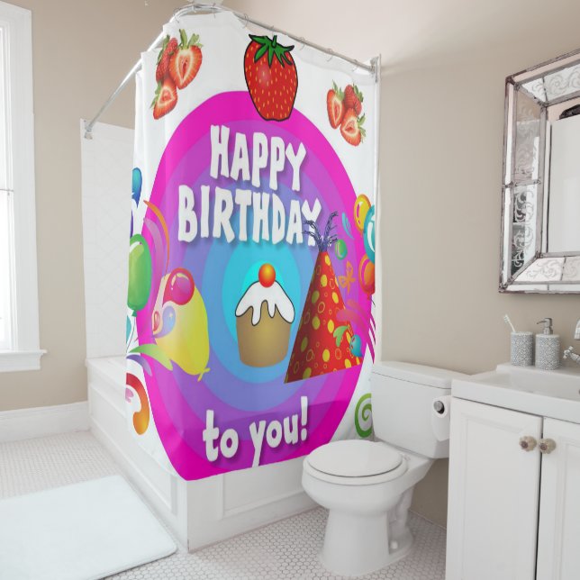 Rideau de douche Joyeux anniversaire (En situation)