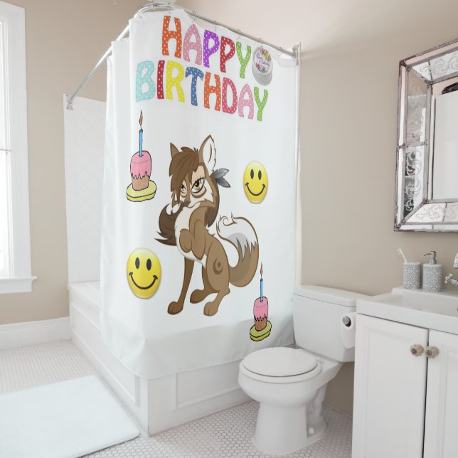 Rideau de douche Joyeux Loup d'anniversaire (En situation)