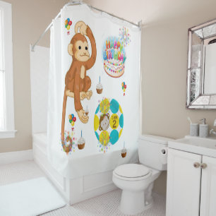 Rideau de douche Joyeux singe d'anniversaire 2 ans