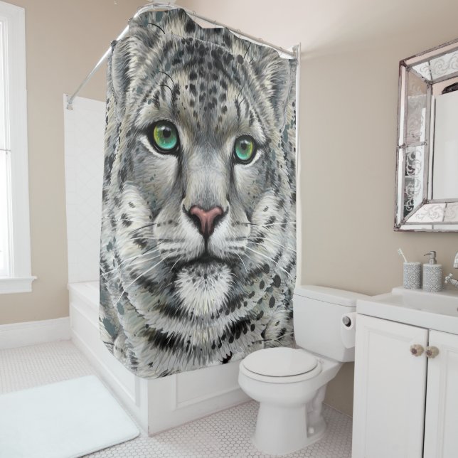 Rideau de douche léopard de neige (En situation)