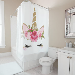 Rideau de douche Licorne Or Rose Floral Mignon Bra