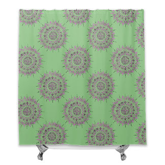 Rideau de douche Mandala peint en vert et rose