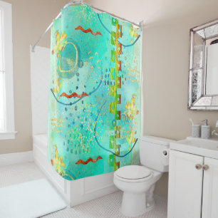 Rideau de douche Maya Turquoise & Golden Misty Sky