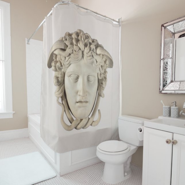 Rideau de douche Medusa emblématique en beige neut (En situation)