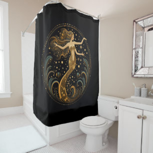 Rideau de douche Mermaid Art déco noir et or