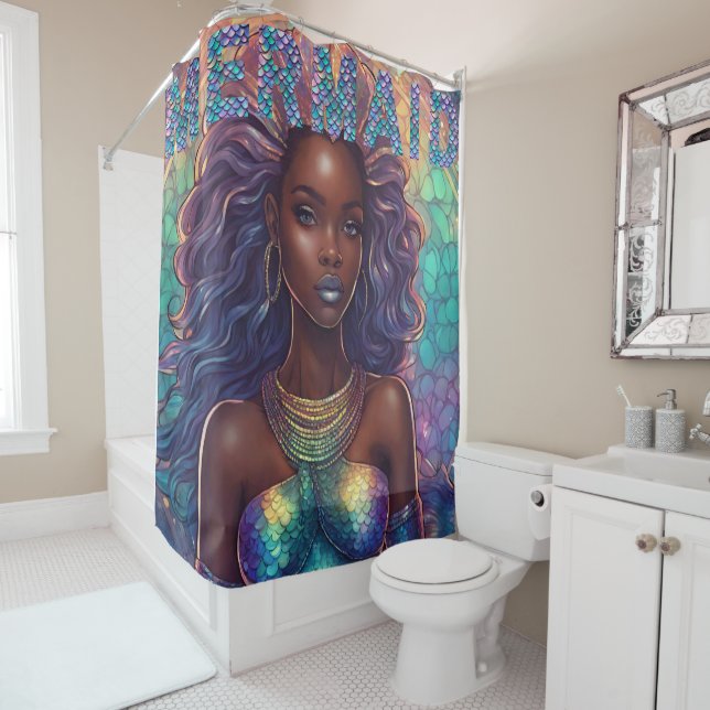 Rideau de douche Mermaid noir (En situation)