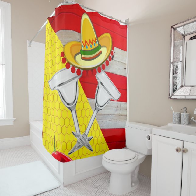 Rideau de douche Mexicaine Sombrero Boissons (En situation)