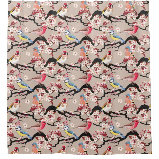 Rideau de douche Motif d'oiseaux (Devant)