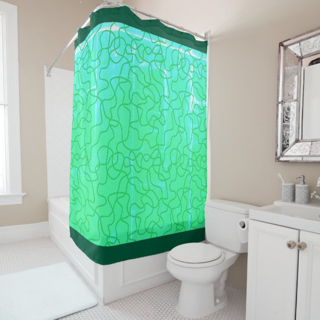 Rideau de douche Motif Doodle Vert (En situation)