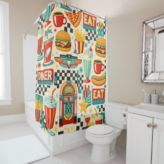 rideau de douche motif nourriture diner 50s vintag