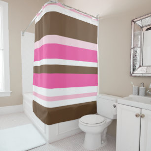 Rideau de douche Neutre Brun & Rayure Rose