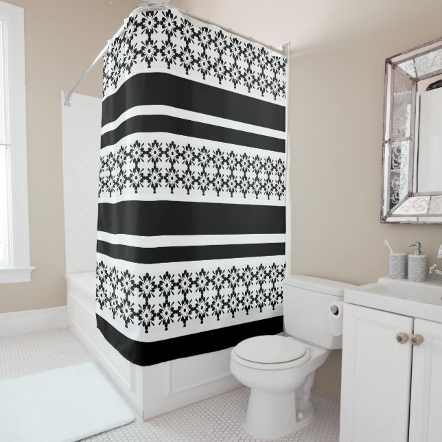 Rideau de douche/noir et blanc (En situation)