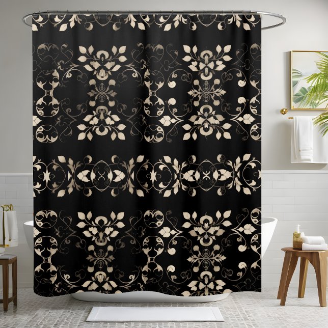 Rideau de douche noir et crème avec fleurs (Créateur téléchargé)