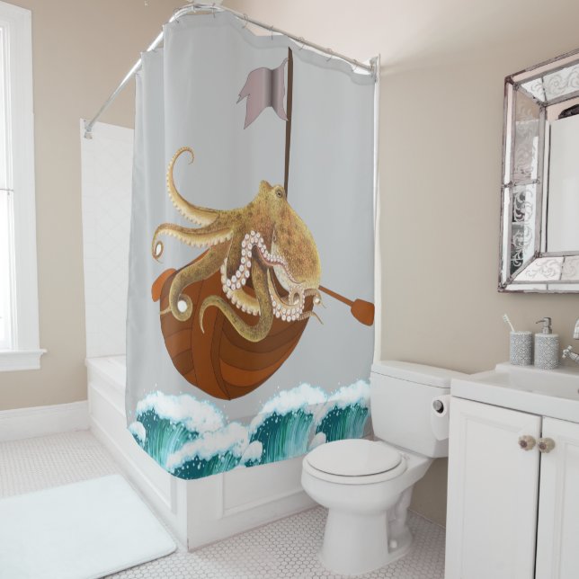 Rideau de douche Octopus Ocean Waves (En situation)