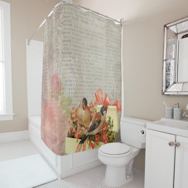 Rideau de douche Oiseau floral (En situation)